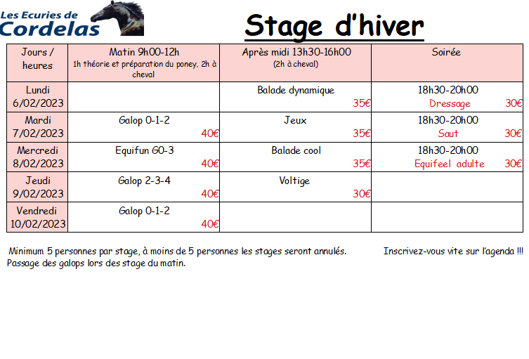 Stage d’hiver 2023